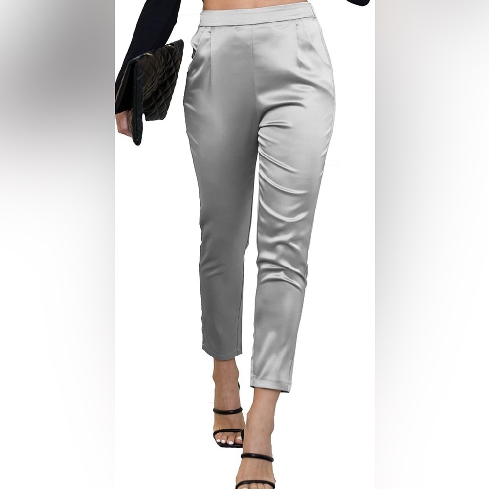 PLUS size Rafaella Silver Satin Pants